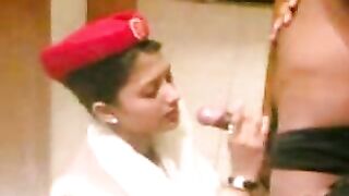 Cute Arab mom works as a stewardess and blows the pilot's stiff dick