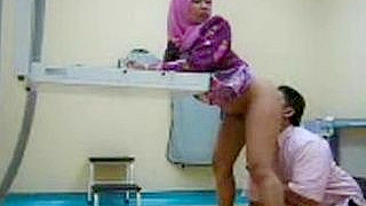 Perverted doctor uses his own dick to treat Arab mom in the cabinet
