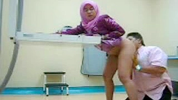Perverted doctor uses his own dick to treat Arab mom in the cabinet