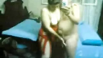 Sexy mom with big tits strokes and fucks cock of her fat Arab spouse
