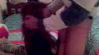 Skillful mom shows tits and gets on the knees to blow Arab pecker