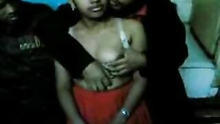 Older brother's friends play with Arab chick's perky tits on cam