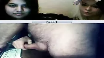 Two cute Arab hotties watch the kinky dude jerkin to them online