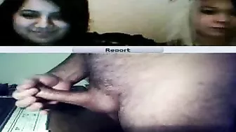 Two cute Arab hotties watch the kinky dude jerkin to them online