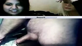 Two cute Arab hotties watch the kinky dude jerkin to them online