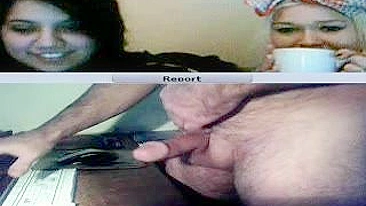 Two cute Arab hotties watch the kinky dude jerkin to them online