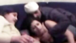 Lustful Arab man plays with two cute babes ready to fuck them both