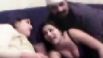 Lustful Arab man plays with two cute babes ready to fuck them both