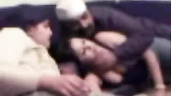 Lustful Arab man plays with two cute babes ready to fuck them both