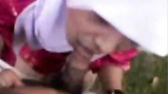 Uninhibited Arab mom in hijab pleases hubby with outdoor blowjob