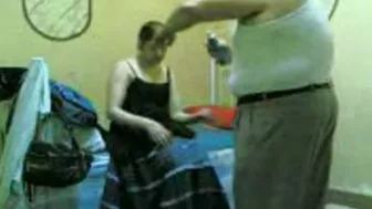 Homemade porn video of fat boss fucking Arab mom in the dark room