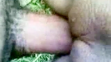 Close-up video of mature mom taking dick into shaved twat outdoors