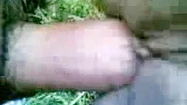 Close-up video of mature mom taking dick into shaved twat outdoors