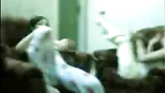 Two sultry Arab moms strip to show the guy their curves at a party