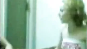 Two sultry Arab moms strip to show the guy their curves at a party