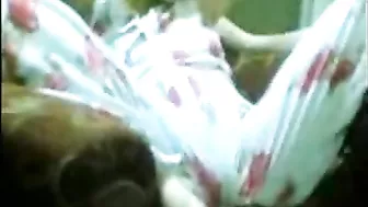 Two sultry Arab moms strip to show the guy their curves at a party