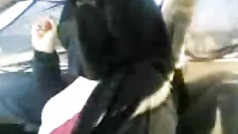 Dissolute mom reveals her huge Arab tits and panties in the car