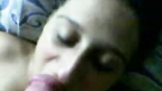 Aroused man sticks cock into the mouth of naked Arab mom in POV