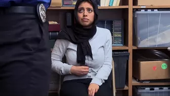 Stupid Arab girl in hijab caught stealing and fucked hard by security guard
