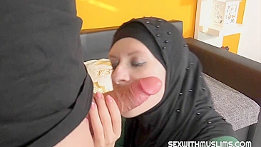 Mom has sex with hubby and buddy who love hijab on head of Arab in porn