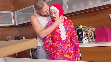 Hijab on Arab never protects her from porn act with mom lover on floor