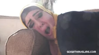 Arab lover pays porn model to fuck mom with a hijab on the balcony