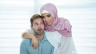 Pink hijab is on mom but panties no so man fucks the Arab in porn