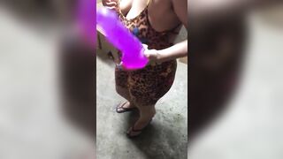 Nude busty Arab mom is keen to try her new monster toy