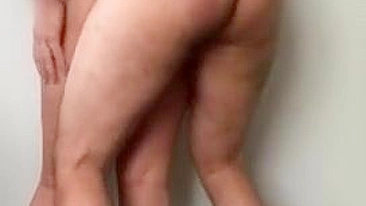 Naked Arab mom fucked standing by stepson until sperm floods her cunt