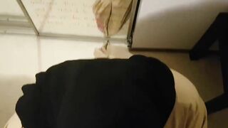 Hijab mom rubs cock on her big boobs and sucks dick