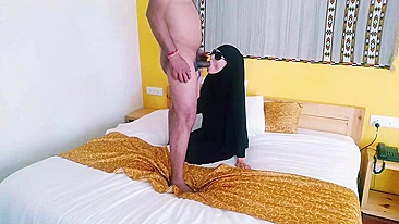 Devout Arab sis in hijab sucks jumping cock of brother like a real whore