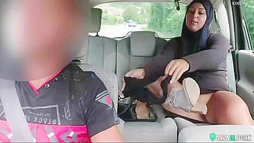 Local taxi driver fucks naughty married Muslim wife in hijab for money