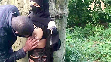 Shy muslim Hijab MILF cheating on her hubby with a black guy in the forest