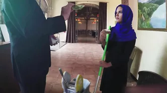 Shy devout muslim MILF sells sweet mouth and her body for money, without removing Hijab