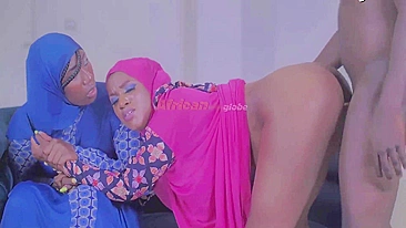 Arab man enjoys amazing sex from two sexy hijab MILF as they shared his cock