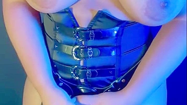 Muslim mistress wife in hijab putting a condom on big strapon