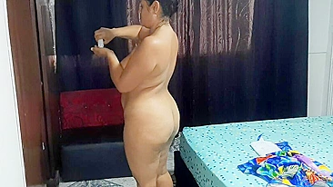 Young pervert is peeping on his curvy stepmother while she gets dressed