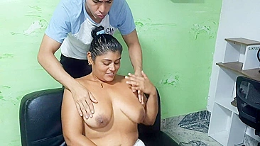 I give my mother a relax massage and suck her big tits, dad just left for work