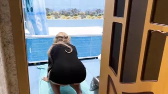 My frisky mom was sitting in the toilet and bent over for taboo sex, while dads away