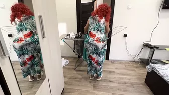 Fiery redhead mom in white thongs takes good care of stepson’s cock