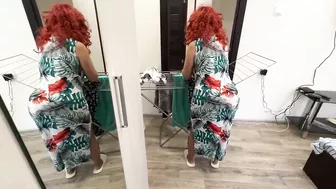 Fiery redhead mom in white thongs takes good care of stepson’s cock