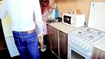 Horny guy distracts his stepmother from cooking and gives her what she wanted
