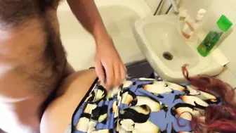 Nymphomaniac XXX mature pleasures her hairy son in the bathroom