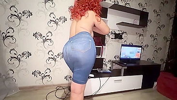 Curly-haired mom in sexy black thongs spreads her buns for stepson's cock