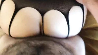 Hairy dude saw his stepmom in sexy black stockings and fucked her in the ass