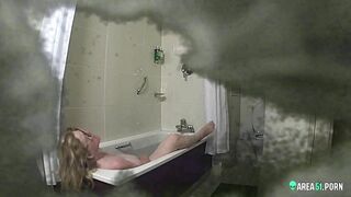 Son installed spy cam to pry in the bathroom and caught mom masturbating