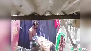 Leaked Desi XXX MMS, Indian boy fucking chubby aunty in outdoor bathroom