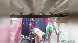 Leaked Desi XXX MMS, Indian boy fucking chubby aunty in outdoor bathroom