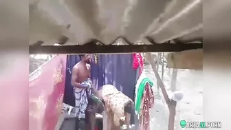 Leaked Desi XXX MMS, Indian boy fucking chubby aunty in outdoor bathroom