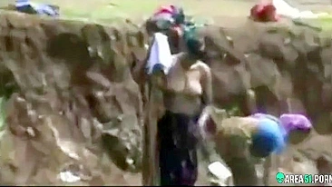 Desi mature women bathing outdoor in the Ganges river in varanasi, leaked